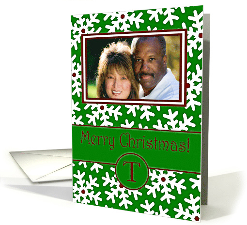 Merry Christmas Photo Card Family Name T, Snow Crystals card (877898)