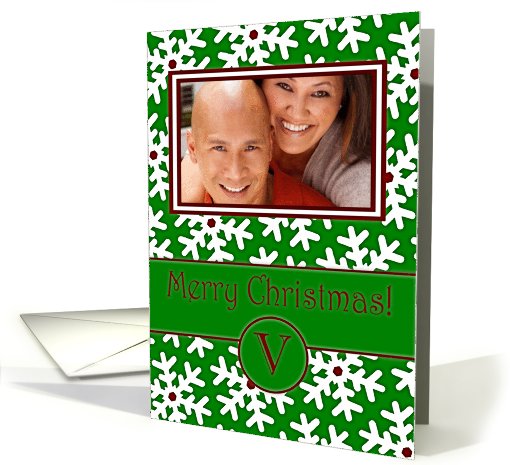Merry Christmas Photo Card Family Name V, Snow Crystals card (877902)