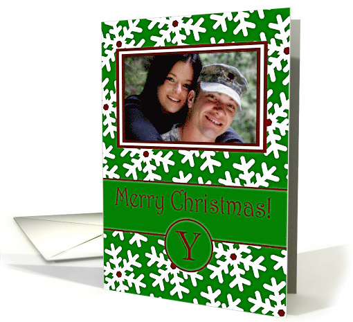 Merry Christmas Photo Card Family Name Y, Snow Crystals card (877907)