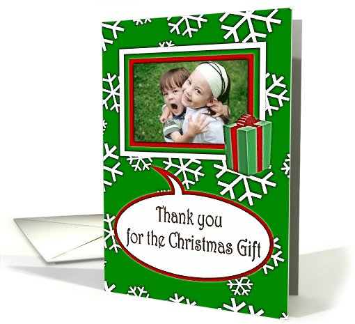 Photo Card Thank You Christmas Gift, Green Snowflake Crystals card