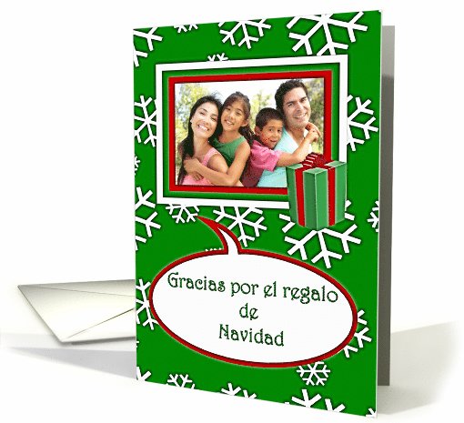 Thank you Photo Card Spanish Christmas, Green Snowflake Crystals card