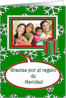 Thank you Photo Card Spanish Christmas, Green Snowflake Crystals card