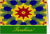 Birthday Portuguese Parabns, Colorful Rose Window Painting card