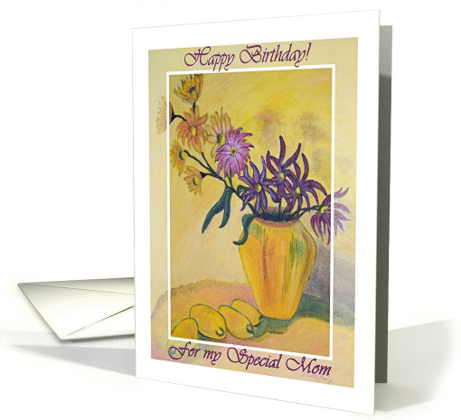 Birthday for my Mom, Yellow Vase Flowers Painting card (921493)