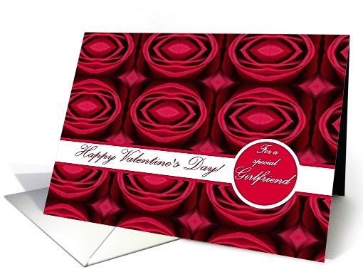 Valentine's Day for Girlfriend, Red Roses Geometric Pattern card