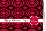 Valentine’s Day for Girlfriend, Red Roses Geometric Pattern card