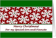 Christmas for Son and Fiancee Snow Crystals on Red card