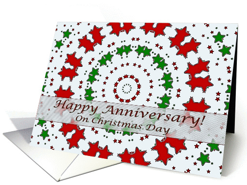 Happy Anniversary on Christmas Day, Red and Green Stars Mandala card