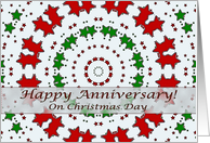 Happy Anniversary on Christmas Day, Red and Green Stars Mandala card