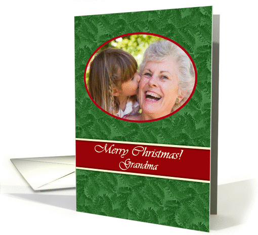 Christmas Photo Card for Grandma, Spruce and Red Oval card (992227)