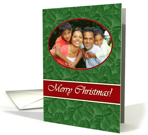 Merry Christmas Photo Card, Green Spruce and Red Oval card (992251)