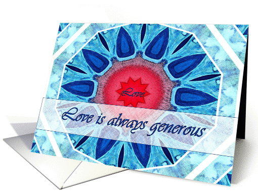 Love is Always Generous, Blue Aqua and Red Mandala card (995563)