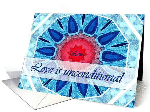 Love is Unconditional, Blue Aqua and Red Mandala card (997947)