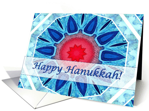 Jewish Happy Hanukkah, Blue Aqua and Red Mandala card (999095)