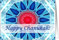 Jewish Happy Chanukah, Blue Aqua and Red Mandala card