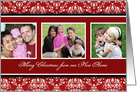 Merry Christmas New Home Photo Card - Red Damask card