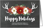 Chalkboard Antlers Red Flowers Happy Holidays Business Christmas card