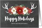 Chalkboard Antlers Red Flowers Happy Holidays Christmas Custom card