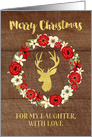 Rustic Red Floral Wreath Gold Deer Wood Christmas Daughter card