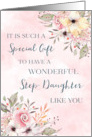 Pink Watercolor Flowers Step Daughter Birthday Card