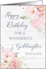 Pink Watercolor Flowers Rustic Wood Goddaughter Birthday Card