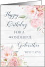 Pink Watercolor Flowers Rustic Wood Godmother Birthday Card
