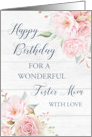 Pink Watercolor Flowers Rustic Wood Foster Mom Birthday Card
