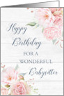 Pink Watercolor Flowers Rustic Wood Babysitter Birthday Card