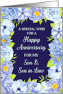 Blue Watercolor Flowers Son and Son in Law Anniversary Card