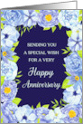 Blue Watercolor Flowers Happy Anniversary Card
