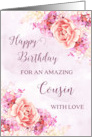 Pink Purple Watercolor Flowers Cousin Happy Birthday Card