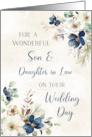 Blue Flowers Son and Daughter in Law Wedding Day Congratulations card