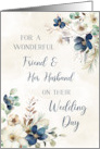 Blue Flowers Friend and her Husband Wedding Day Congratulations card