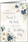 Blue Flowers Friend and his Wife Wedding Day Congratulations card