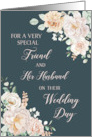 Navy Blue White Flowers Friend and her Husband Wedding Day card