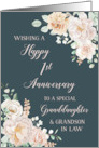 Navy Blue White Flowers 1st Anniversary Granddaughter and her Husband card