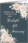 Navy Blue White Flowers Happy 4th Anniversary card