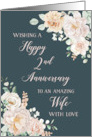 Navy Blue White Flowers Happy 2nd Anniversary Wife card