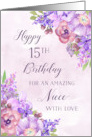 Happy 15th Birthday Niece Purple Flowers card