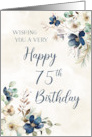 Happy 75th Birthday Blue Watercolor Flowers card