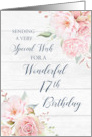 Happy 17th Birthday Rustic Pink Watercolor Flowers card