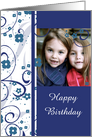 Happy Birthday Photo Card - Blue & White Floral card