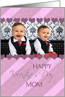 Happy Valentine’s Day for Mom Photo Card - Purple & Pink Hearts card