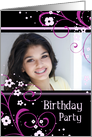 Birthday Party Photo Card - Black and Pink Floral card