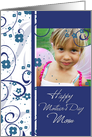 Happy Mother’s Day for Mom Photo Card - Blue Floral card