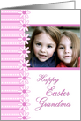 Happy Easter Grandma Photo Card - Pink Stripes & Flowers card