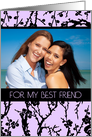 Happy Birthday Best Friend Photo Card - Black and Purple Floral card