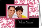 Engagement Announcement Photo Card - Black & Honeysuckle Pink Floral card
