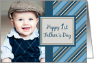 Happy 1st Father’s Day Photo Card - Blue Stripes card