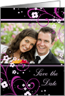 Save the Date Wedding Photo Card - Black and Pink Floral card